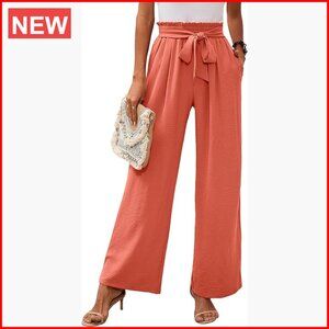 Lightweight Wide Leg Lounge Pants with Pockets High Waisted Adjustable Tie